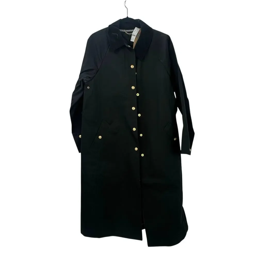 J. Crew Long Barn Jacket in Waxed Cotton Twill Solid Black Size XXS NWT - Picture 7 of 13